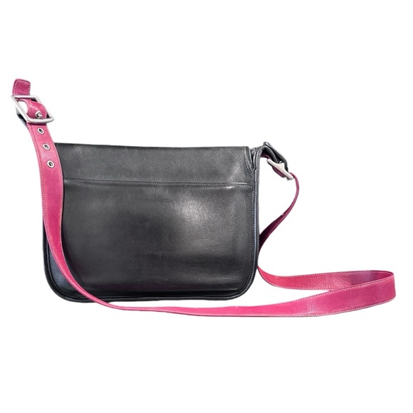 Coach Vintage Leather Crossbody Messenger Black w/ Red Strap - Picture 14 of 16